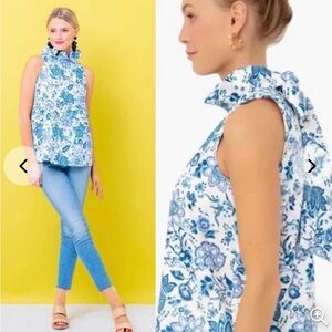 Tuckernuck Blue Floral High-Neck Blouse
